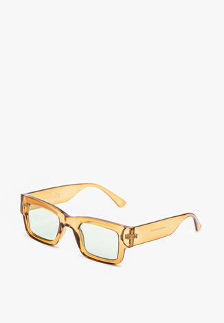 Beżowe Prostokątne Okulary Przeciwsłoneczne z Filtrem UV Elledenira