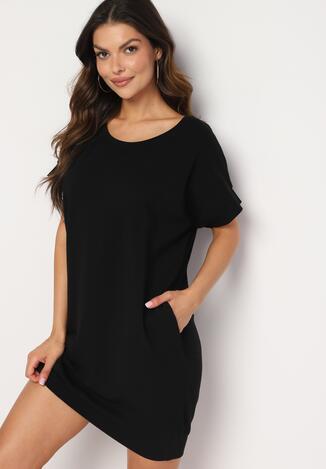 Czarna Pudełkowa Sukienka T-shirtowa o Krótkim Kroju Orlella