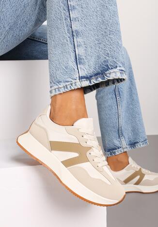 Beżowe Płaskie Sneakersy z Geometrycznym Wzorem Nawla