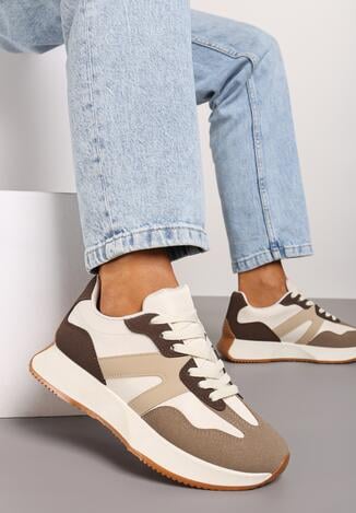 Brązowe Płaskie Sneakersy z Geometrycznym Wzorem Nawla