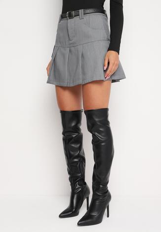 Szara Rozkloszowane Spódnico-Spodenki z Wiskozą i Paskiem Savivia