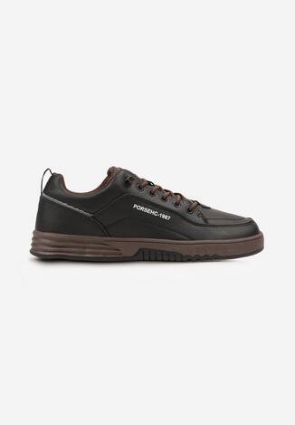 Czarne Sznurowane Płaskie Buty Sportowe Sneakersy z Tłoczoną Podeszwą Elianne