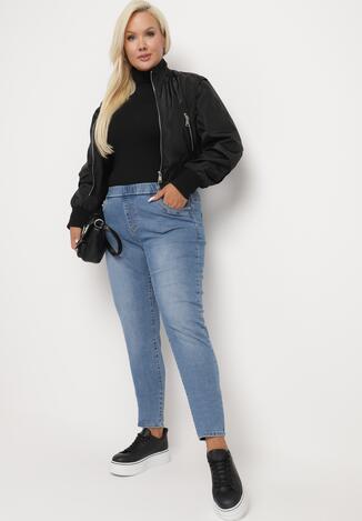Niebieskie Jeansy Skinny z Gumką w Talii z Wysokim Stanem Neveara