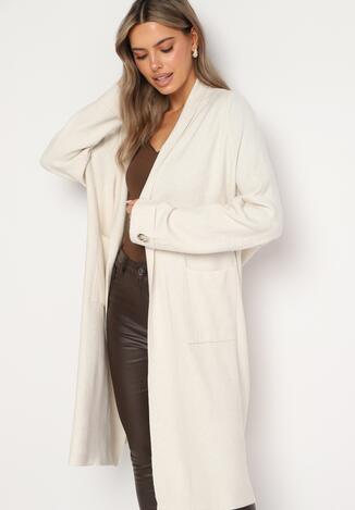 Jasnobeżowy Kardigan z Modalem i Wiskozą Wykończony na Rękawach Guzikami Velanith