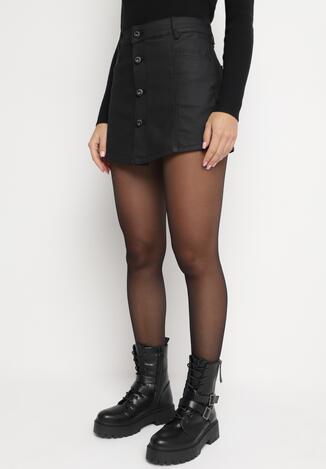 Czarne Spódnico-Szorty z Wysokim Stanem Ozdobione Guzikami Tandria