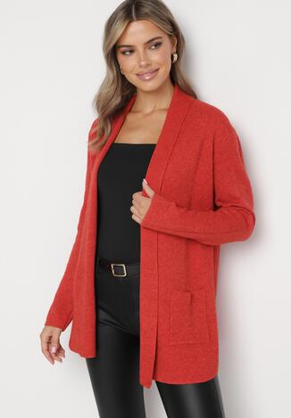 Pomarańczowy Klasyczny Kardigan z Bawełną i Wiskozą oraz Kieszeniami Velariana