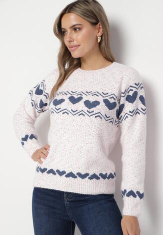 Jasnoróżowy Dzianinowy Sweter w Serca Ritavem
