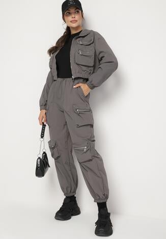 Szary Komplet w Streetwearowym Stylu z Kieszeniami Lotiena