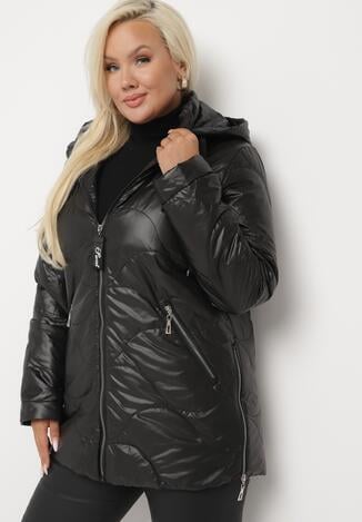 Czarna Kurtka Pikowana z Odpinanym Kapturem i Kieszeniami na Suwaki Nailese