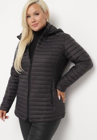 Czarna Kurtka Pikowana z Odpinanym Kapturem i Kieszeniami na Suwaki Mailina