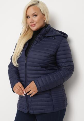 Granatowa Kurtka Pikowana z Odpinanym Kapturem i Kieszeniami na Suwaki Mailina
