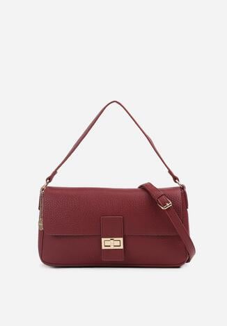 Bordowa Mała Prostokątna Torebka na Ramię z Dodatkowym Paskiem Ozdobiona Breloczkiem Creila