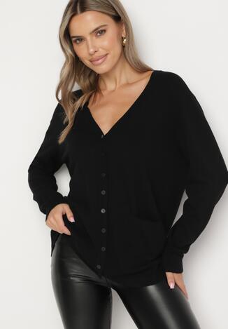 Czarny Klasyczny Kardigan z Wiskozą z Kieszonkami Tiralyn