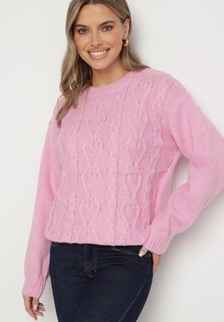 Różowy Sweter z Wełną Ściągaczem i Tłoczeniem Riavonnae