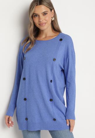 Niebieski Sweter Ozdobiony Guzikami Labiona