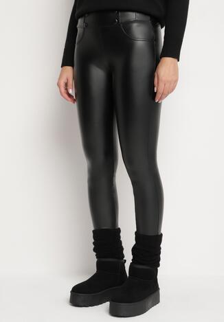Czarne Legginsy z Ekoskóry Ocieplane z Efektem Push-Up Labrisa