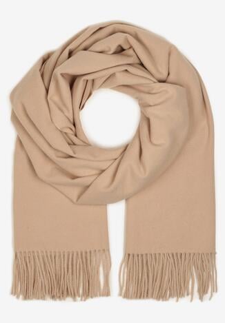 Beżowy Szalik Długi z Frędzlami z Domieszką Wełny Torilisa