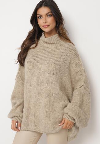 Beżowy Golf z Wełną o Kroju Oversize Avalentirae