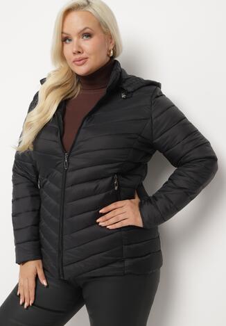 Czarna Pikowana Kurtka z Odpinanym Kapturem ze Ściągaczami Savarella