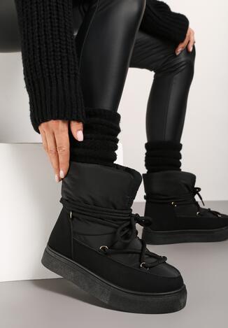 Czarne Śniegowce na Grubej Podeszwie Ozdobione Wiązaniem Izalenna