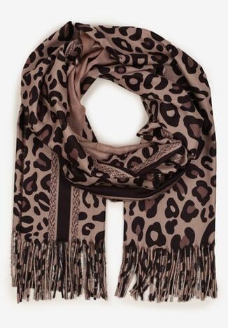 Ciemnobeżowy Wiskozowy Szalik Ozdobiony Frędzlami Siathara