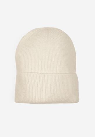 Jasnobeżowa Czapka Ozdobiona Wywinięciem i Metaliczną Nicią Temirina