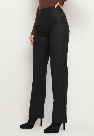 Czarne Spodnie z Imitacji Skóry z Szerokimi Nogawkami Tobiyana