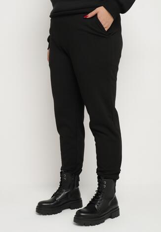 Czarne Spodnie Dresowe z Polarem i Wsuwanymi Kieszeniami Esanoria