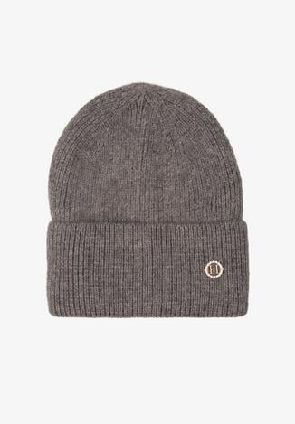 Szara Czapka z Angorą w Stylu Beanie Ozdobiona Aplikacją Delarielis