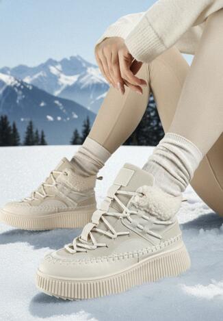 Beżowe Śniegowce Trapery Vices w Sportowym Stylu na Platformie Terillen