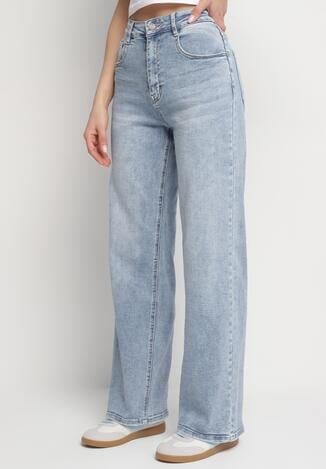 Jasnoniebieskie Jeansy z Szeroką Nogawką i Wysokim Stanem Delarosea