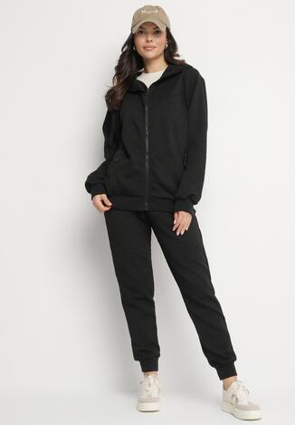 Czarny Komplet Dresowy Bluza z Kapturem i Joggery Rerialda