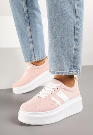 Różowe Sneakersy Kultowe Tenisówki na Platformie z Koturnem Elisara