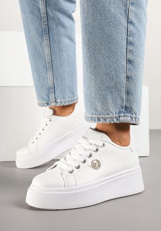 Białe Sneakersy na Platformie z Metaliczną Ozdobą Zaccaria