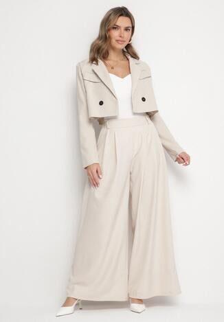 Beżowe Spodnie o Fasonie Palazzo z Wsuwanymi Kieszeniami Adivena