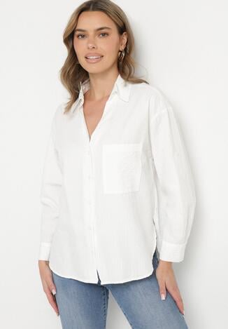Biała Koszula Bawełniana w Delikatne Prążki Lissse
