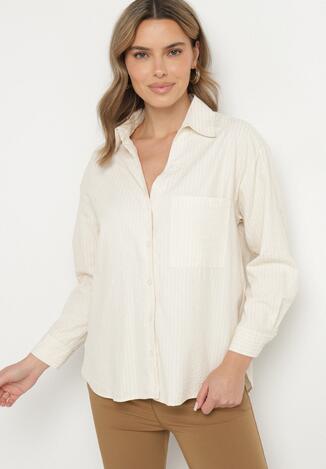 Żółta Koszula Bawełniana w Delikatne Prążki Lissse