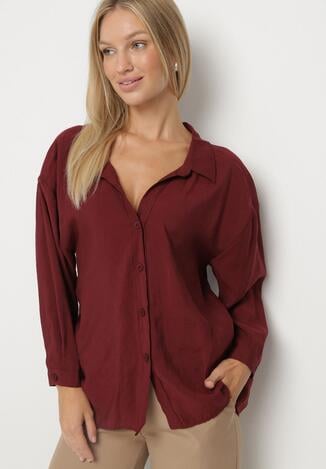 Bordowa Koszula o Kroju Oversize z Modalu Adevessa