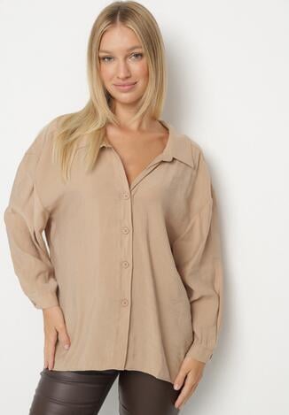 Beżowa Koszula o Kroju Oversize z Modalu Adevessa
