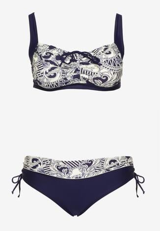 Granatowe Bikini ze Ściągaczami Biustonosz i Majtki Figi Miladenna