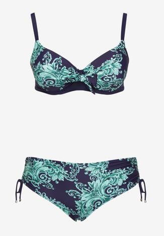 Zielone Bikini Biustonosz z Wiązaniem i Majtki Typu Figi Norettia