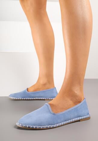 Jasnoniebieskie Espadryle z Imitacji Zamszu Zdobione Przeszyciami Folarienne