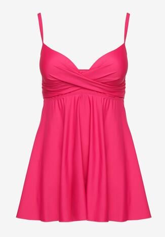 Różowe Bikini Top o Rozkloszowanym Kroju i Majtki Figi ze Ściągaczem Folarune