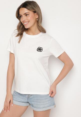 Biały T-shirt z Bawełny Ozdobiony Naszywką Firolee