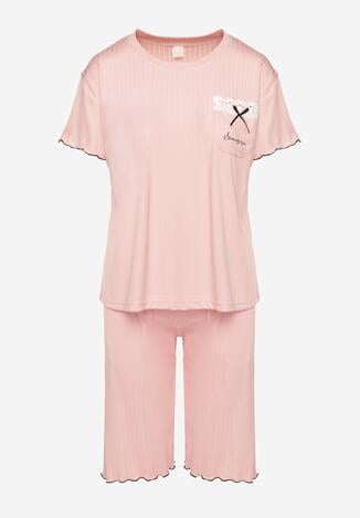 Beżowy Komplet Piżamowy T-shirt i Spodnie Milarunea