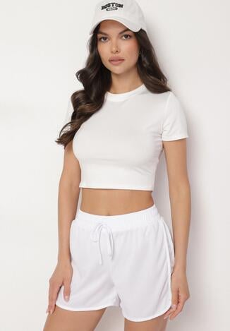 Biały T-shirt z Wiskozą o Dopasowanym Kroju Typu Crop Top Folirra