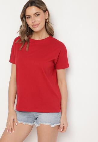 Bordowy Klasyczny T-shirt Oversize z Bawełny Zivassa