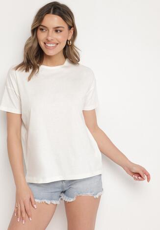 Beżowy Klasyczny T-shirt Oversize z Bawełny Zivassa