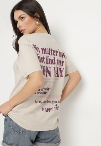 Jasnobeżowy Bawełniany T-shirt Oversize Fillaria