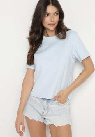 Niebieski Bawełniany T-shirt o Klasycznym Kroju Tiariane
